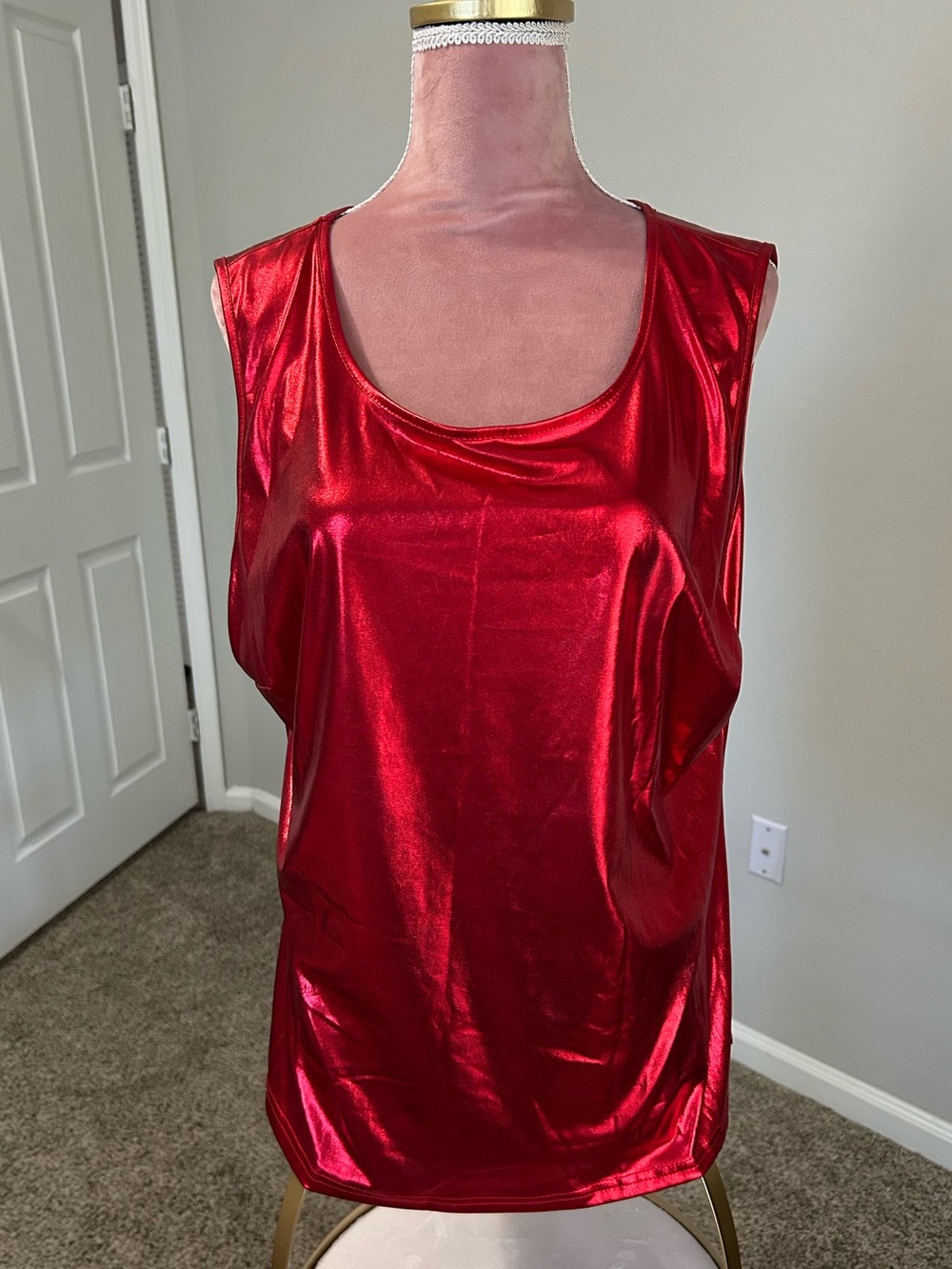 Allegra K Shiny Red Sleeveless Tank Top